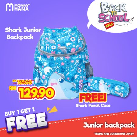 BACK TO SCHOOL-BUY1FREE1 (SHARK JUNIOR BACKPACK+SHARK PENCIL CASE FREE)